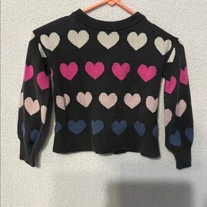 GAP Black Sweater with Pink, Cream, and Blue Hearts